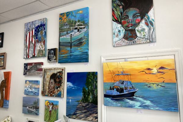 Paintings on a gallery wall