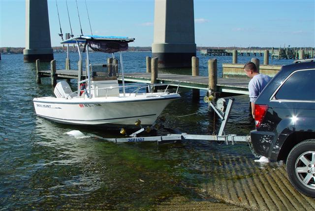 Boat being dropped into water